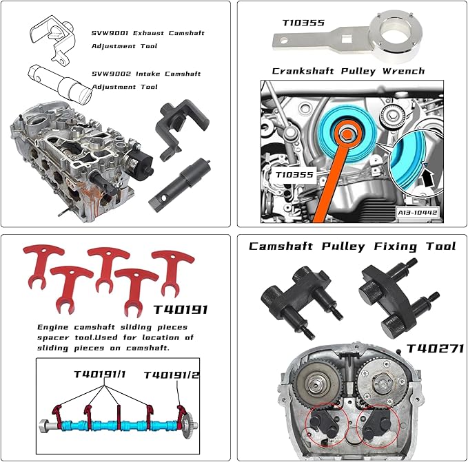 EA888 1.8 2.0 TSI TFSI Engine Camshaft Crankshaft Timing Tool Kit, Compatible with Audi 2.0T, VW VAG 2006-2018, T10354 T10355 T40271 T10352 T10368 T40196 T40191 T40267 T40266 T40011, 29 Pcs