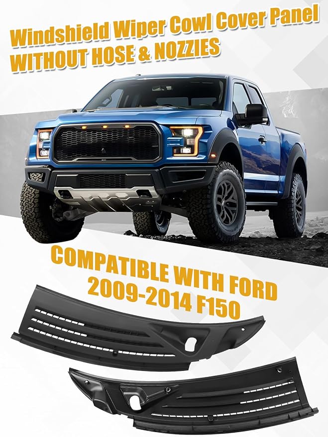 Front Windshield Wiper Cowl Grille Insert Panel Compatible with Ford F150 2009-2014 OE-Style Replaces for BL3Z15022A68A BL3Z15022A69A, Left+Right Cowl Top Cover Vent Panel without Hoses and Nozzles