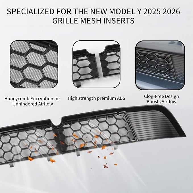 3PCS Front Grill for 2025 2026 Tesla Model Y Juniper Mesh Grille Inserts & Air Inlet Vent Cover with Insect Protection Accessories for Tesla New Model Y Accessories
