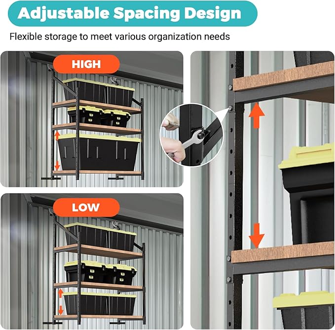 Kryonix 3Pcs Shipping Container Shelving Bracket, Adjustable 3-Tier Hanging Cargo Container Shelves for Spacing Saving, 1300LBS Capacity Heavy Duty Container Shelf Bracket for Workshop Storage