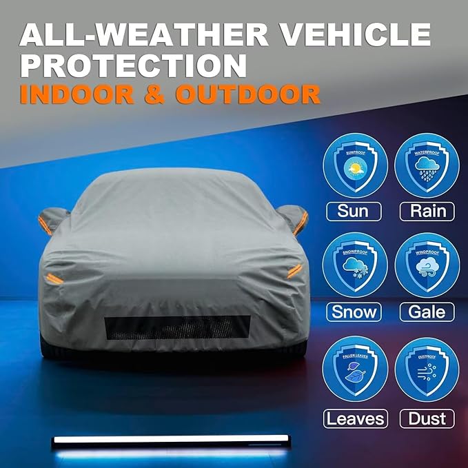 Kayme Heavy Duty Car Cover Waterproof All Weather, Custom Fit for Tesla Model Y, Outdoor SUV Cover with Charging Port and Breathable Ventilation Mesh, Zipper Door Car Cover - Sun and Rain Protection