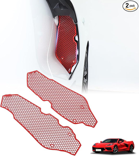 for Corvette C8 Side Intake Mesh Grilles Insert Set,Stainless Driver and Right Passenger Side Radiator Air Intake Vent Guards for Corvette C8 Stingray Z51 2020-2025 Accessories (Red)