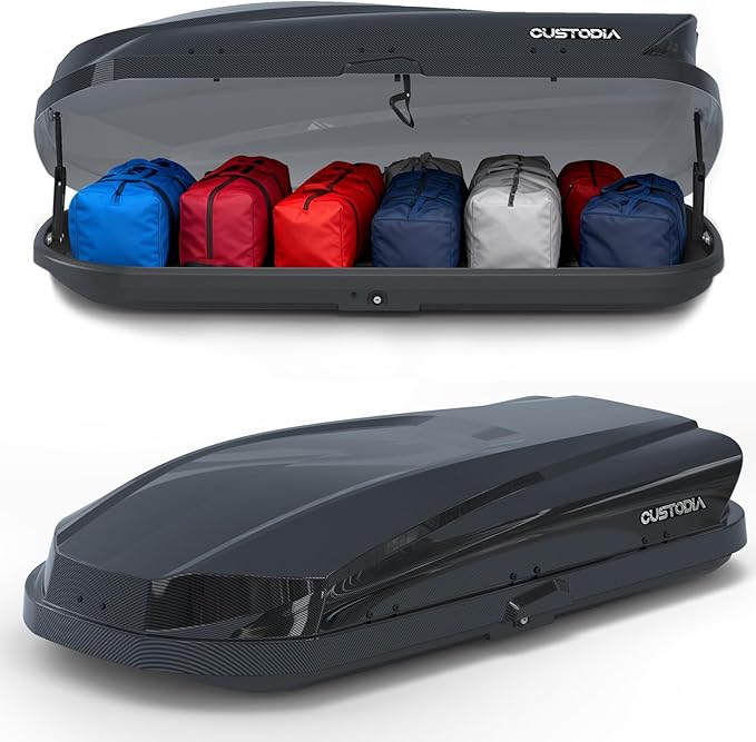 Roof Cargo Box, Dual-Side Opening Design, 14 Cubic Feet Capacity, Waterproof Hard-Shell Storage Box, Includes Straps and Spare Key,Ideal for Travel and Luggage Transport, Black (B62-)