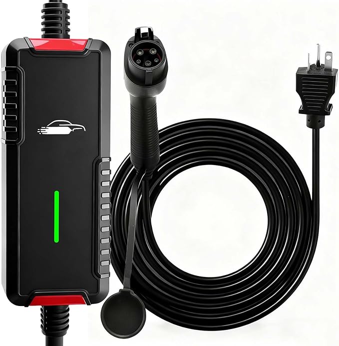 Portable Electric Vehicle Charger with 25FT Charging Cable, Compatible with Level 2 & 1 J1772 16A 120V 240V NEMA 6-20 Plug Indoor & Outdoor Car Charging Station