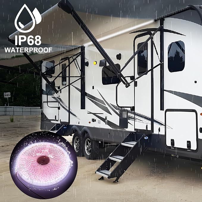 20FT RV Awning Lights, IP68 Waterproof Camper Awning Lights, 12v White Rv Led Strip Lighting for Motorhome Travel,Travel Trailers, Camper, Food Trucks