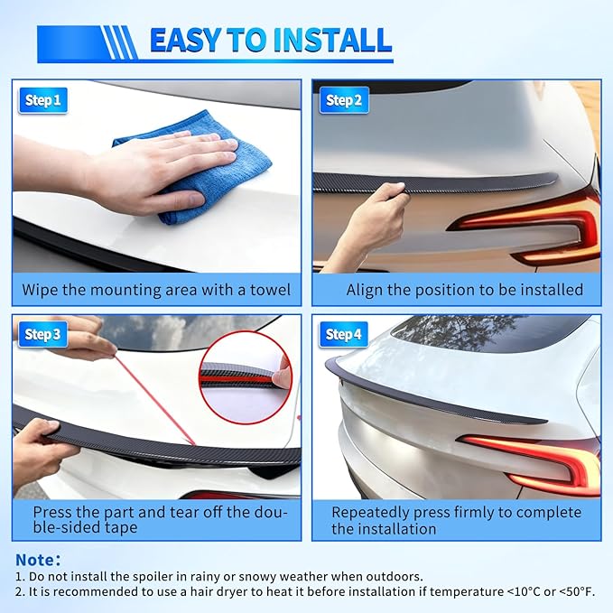 Nilight Spoiler Fit for Tesla Model 3 Highland 2024 Spoilers for Cars Rear Spoiler Wing Sporty Rear Trunk Lip Exterior Accessories No-Drill Installation ABS Carbon Fiber Pattern, Glossy Black