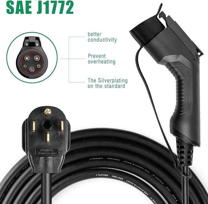 32 Amp EV Charger Level 2,(NEMA 14-50, 32A/20ft,7.68KW) Portable Electric Vehicle Charging Station for Electric and Hybrid Vehicles