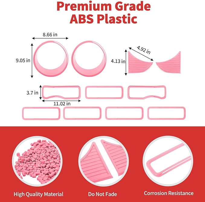 Front Grill Insert+Headlight Turn Light Cover Compatible with 2024-2025 Jeep Wrangler JL JLU & Gladiator JT Exterior Accessories,Not Fit for JL Sport & Sports (Pink)