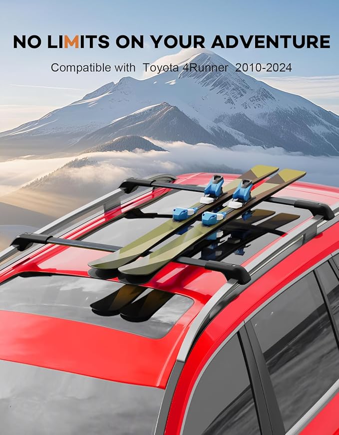 300lbs Lockable Roof Rack Cross Bars Compatible with Toyota 4Runner 2010-2024 with Side ROOF Rails, Heavy Duty Aluminum Roof Rails Crossbars Cargo Canoe Black Rooftop Cargo.