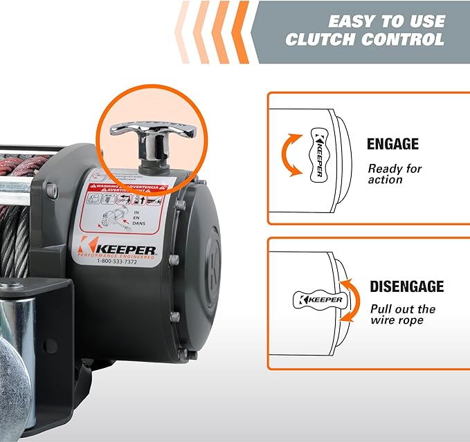 KEEPER KW 17.5 Electric Winch 17,500 lb 12V DC with Wireless Remote, Heavy-Duty Single Line Pull for Trucks, Jeeps, and SUVs, High-Performance Recovery Winch with Weather-Resistant Steel Cable