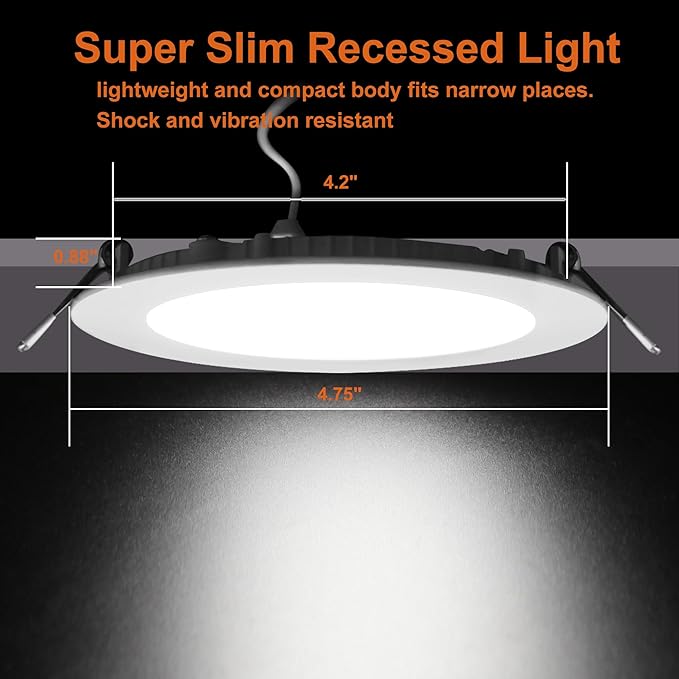 Facon 4.5Inch 12V LED Puck Light RV Interior Lights, Aluminum Slim Recessed Mount, 12Volts RV Lighting Fixture for Van Camper Trailer Motorhome Boat (6Packs, 4.5 Inch 4000K)