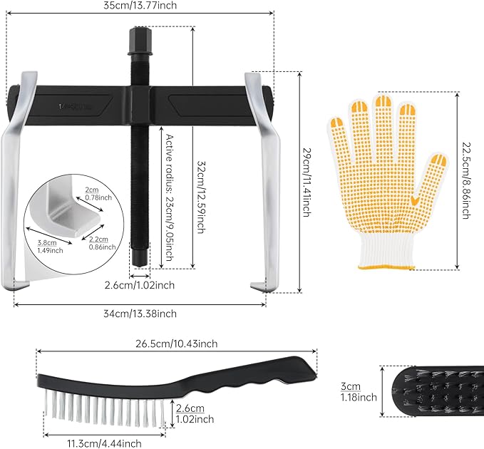ChgImposs 14 Inch 2-Jaw Gear Puller, Adjustable Bearing Puller Gears + Wire Brush + Gloves, Reversible Removal Tool, CR-V Two Claws Puller Tool for Removal of Pulleys Flywheels Bearings Gears