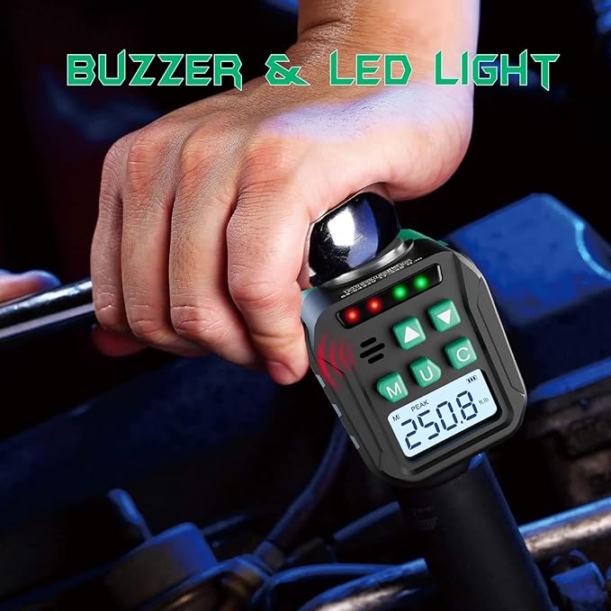 1/2-Inch Digital Torque Adapter, 12.54-250.8 Ft.lb/17-340 N.m, Electronic Torque Wrench Converter with ±2% Accuracy, Preset Function, Data Storage, 3/8” & 1/4” Adapter for Bike, Moto, Car