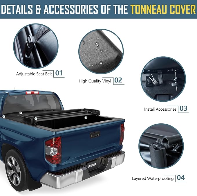 Perfit Liner 8.0 FT (96") Bed Soft Quad-Fold Tonneau Cover Fits 1999-2024 Ford F250 F350 F450 Super Duty Styleside/Fleetside Truck Cargo Topper, Softtop, 3-Folding (NOT for Flareside/Stepside)