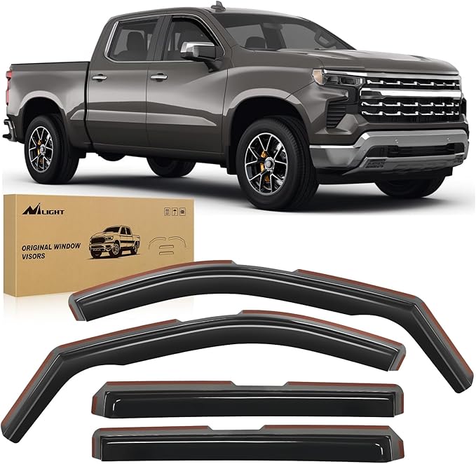 Nilight in Channel Rain Guards for Chevy Silverado/Sierra 2500HD/3500HD 2020 2021 2022 2023 2024 2025 Crew Cab Original Window Deflectors, Vent Window Visors-4PCS
