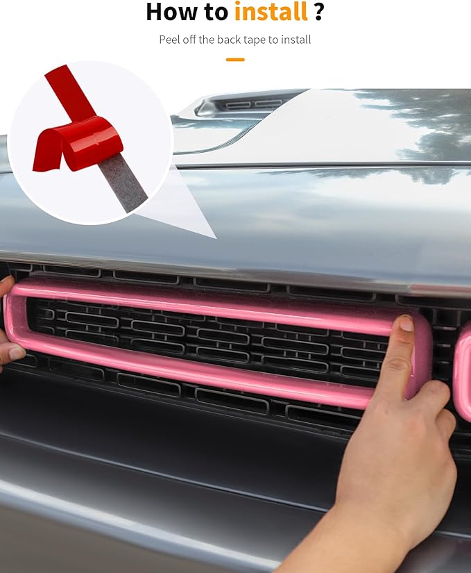 Hoolcar Front Grille Radiator Grille Insert Cover Grillwork Trim Compatible with Dodge Challenger 2015-2024, Exterior Accessories, Pink, 2pcs