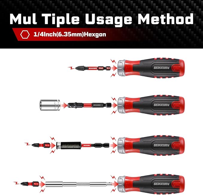 53Pieces Ratcheting Screwdriver Set, 12-in-1 1/4" Hex Shaft Magnetic Screwdriver Quick-Load Screwdriver Bits/Sockets and Adapter Multi-bit Screw Driver Repair Tool