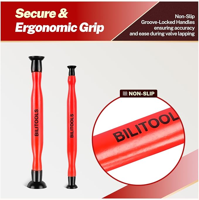 BILITOOLS 2PCS Valve Lapping Kit with 8 Suction Plates 4 Size, Valve Grinding Tool for Engine Maintenance (Red)
