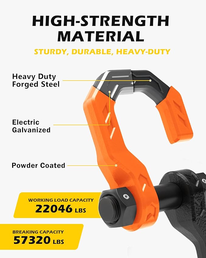 Separate D-Ring Shackles, 2Pack 3/4" Separate D-Ring Shackles 7/8" Pin, 57320lbs Breaking Strength, Heavy Duty Forged Steel, D-Ring Towing Winch Shackle for Recovery, 4x4 Off-Road, BlackOrange