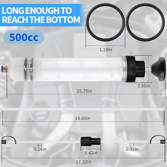500CC Automotive Fluid Extractor Pump, Manual Oil Change Syringe with 50cm Rubber Hose, Manual Suction Vacuum Fuel Car Transfer for Power Steering