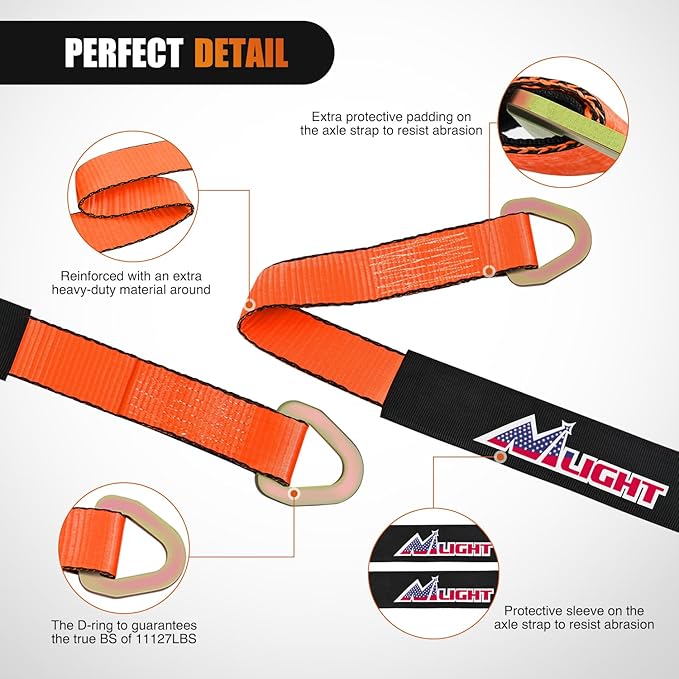Nilight 4PCS 2"x 38" Axle Tie Down Straps with Protective Sleeve D-Ring for Securing Car Transport Lab Tested 11,127lbs Break Strength Used for Car Engine Hoist, Truck, Trailer, UTV