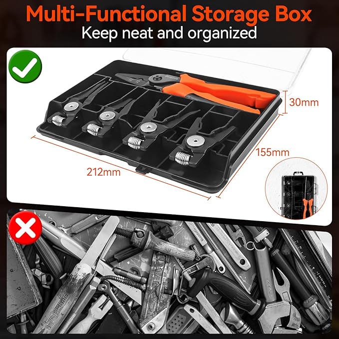 Preciva Snap Ring Pliers Set - Internal/External Circlip Pliers with 4 Pcs Straight/Bent Jaws, Heavy Duty Retaining Ring Pliers for Bearing Installation and Removal