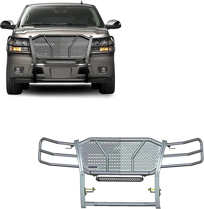 Black Horse RUGGED Heavy Duty Grille Brush Bumper Guard Modular Black Come With Single Row LED Light Compatible with 2007-2014 Tahoe|2007-2014 Suburban 1500|2007-2013 Avalanche-RU-CHTA07-B-K2