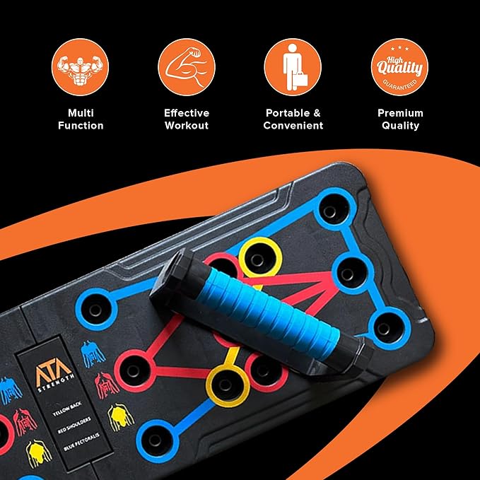 ATA-Strength Heavy-Duty 15-in-1 Foldable Push Up Board for men and women with Adjustable Grip Strengthener, skipping Rope, and 3 Resistance Bands Comprehensive Home Workout System for Targeted Muscle Training and Enhanced Grip Strength