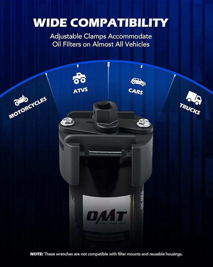 Orion Motor Tech 2 pc. Oil Filter Removal Tool, 60-80 mm & 80-105 mm Adjustable Oil Filter Wrench, Oil Filter Removal Tool, 1/2" & 22 mm Drive Universal Oil Filter Wrench, Black