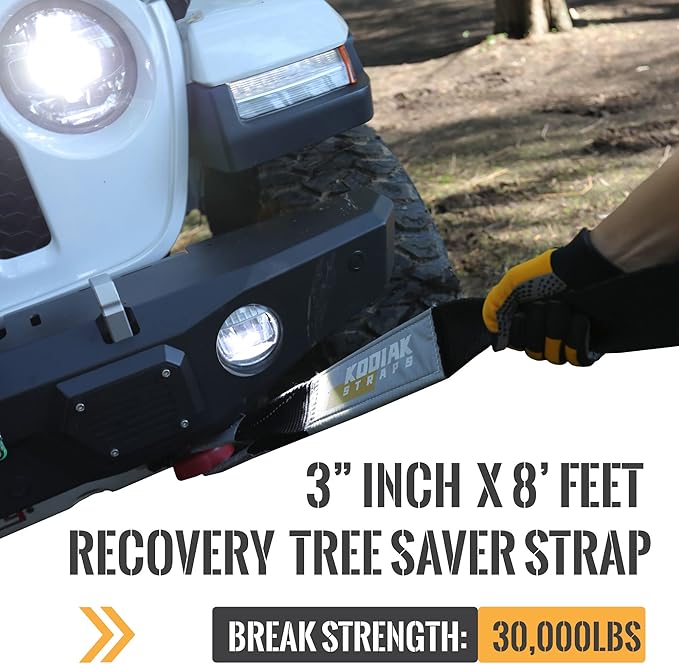 Tree Saver Winch Strap (8' x 3") – 35,000 lbs Heavy Duty for Off-Road Towing and Recovery by KODIAK STRAPS Black