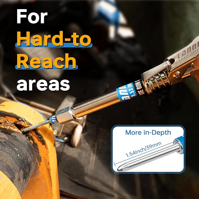 Grease Gun Coupler Kit - 12000 PSI Strong Lock Grease Coupler with 90 Degree Grease Coupler Adapter & Grease Needle Tip, Heavy Duty Lubrication Grease Gun Tips for All 1/8'' NPT Fittings