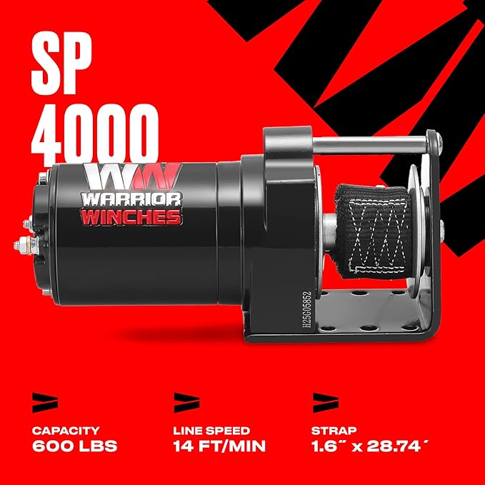 Warrior Winches 12V Electric Snow Plow Winch, 600 lbs Line Pull, Automatic Brake, Weather-Resistant, Heavy Duty Portable Mounted ATV UTV Truck Car Trailer & Accessories for Winter Season, Snow Removal