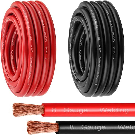 8 Gauge Battery Cable - 20FT Red + 20FT Black 8 AWG Welding Cable Flexible Stranded Oxygen-Free Pure Copper Wire for Automotive, Battery, Inverter, Solar, Marine and Generator