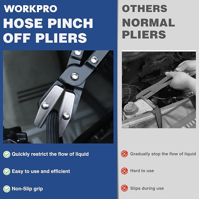 WORKPRO 10" Ratcheting Hose Pinch Off Pliers, Locking Hose Pinch Pliers for Automotive Hose Lines, Radiator Lines, Fuel Lines, Coolant Lines