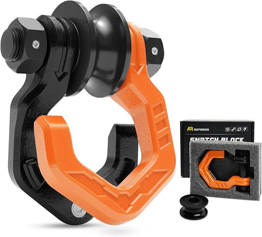Snatch Block Separate Shackle, 3/4" D Ring Shackle with Pulley, 57320lbs Break Strength, Towing Winch Snatch Block for Off Road Vehicle Recovery, Black Orange 1-Pack