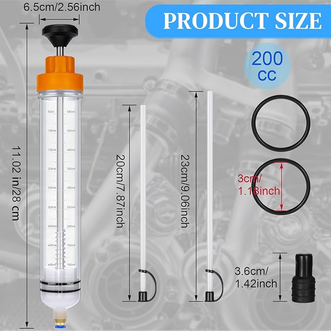 Gisafai 200cc Fluid Extractor Automotive Pump Manual Oil Extractor Pump Syringe for Gasoline Hand Cleaner for Power Steering, Hydraulic Fluid(Orange)