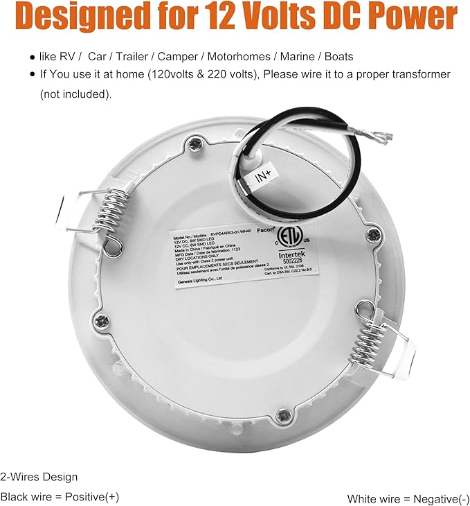 Facon 4.5Inch 12V LED Puck Light RV Interior Lights, Aluminum Slim Recessed Mount, 12Volts RV Lighting Fixture for Van Camper Trailer Motorhome Boat (6Packs, 4.5 Inch 4000K)