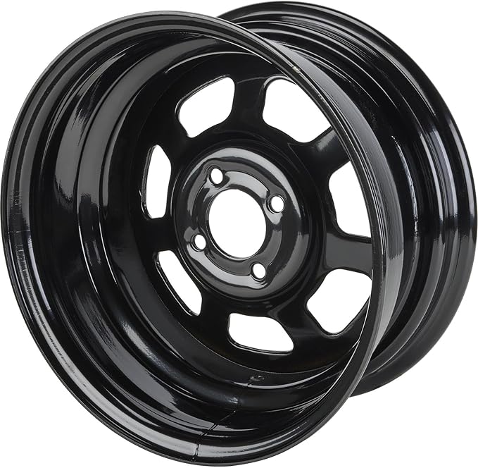 Bassett 15X7 DOT D-Hole 4x100 mm 4" BS Black Wheel w/Valve Stems