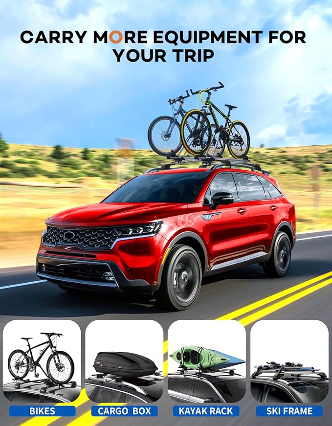 300lbs Lockable Roof Rack Cross Bars Compatible with Kia Sorento X-Line & X-Pro 2021 2022 2023 2024 2025 (with Raised Rails,Not Flushed Rails), Crossbars Rooftop Cargo Carrier Luggage