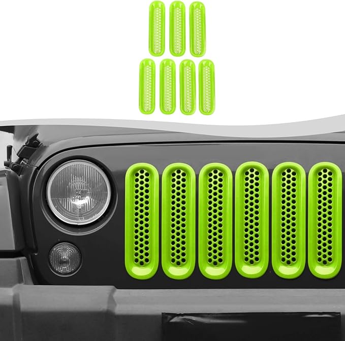 Mesh Grill Insert Grille Inserts Cover Fit for 2007-2018 Jeep Wrangler JK JKU(Green)