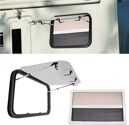RV Push Out Window - 36" W x 22" H RV Exit Window Replacement, Aluminum RV Exit Window with Screen, RV Emergency Window for RVs Trailer Pickup Trucks
