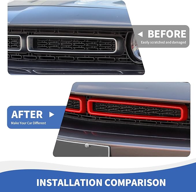 Front Grille Inserts Grill Guard Compatible with 2015-2023 Dodge Challenger Exterior Accessories, Red