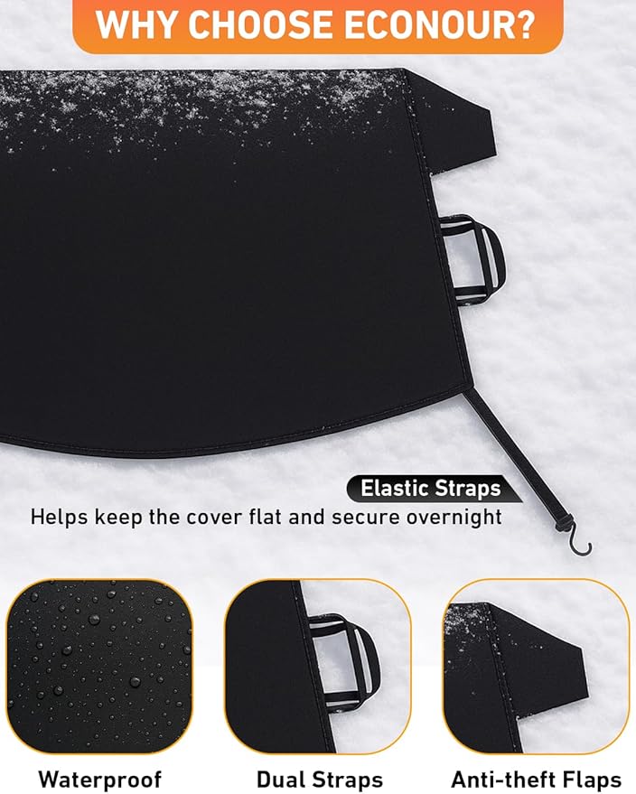 EcoNour Car Snow Cover Compatible for Hyundai Elantra | Windshield Cover for Ice and Snow with S-Hook Straps | Heavy-Duty 600D Oxford Winter Car Cover, Waterproof & Anti-Slip
