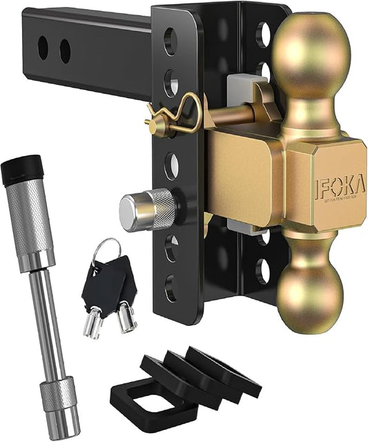 Adjustable Trailer Hitch, 4 Inch Drop Hitch Ball Mount, 20,000 LBS GTW, 2" & 2-5/16" Ball Hitch, Tow Hitch for Heavy Duty Truck with Double Hitch Locks and Pin, Solid Shank (2 Inch Receiver)