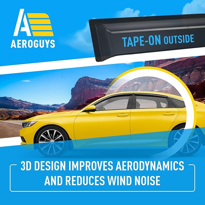 Extra Durable Window Deflectors Tape-On Window Visors Rain Guards Fit for Honda Accord 2018-2022, Sun Visors, Wind Vent for Shades, Exterior Car Accessories - 4pcs. AG0183