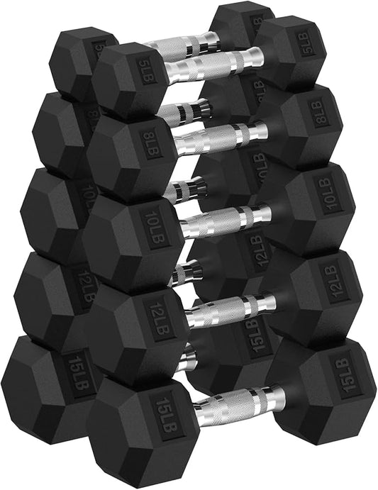 Hex Dumbbell Set, 45-400 lb Set Rubber Encased Exercise & Fitness Dumbbells, Weights Dumbbells Set, Hand Weight for Strength Training