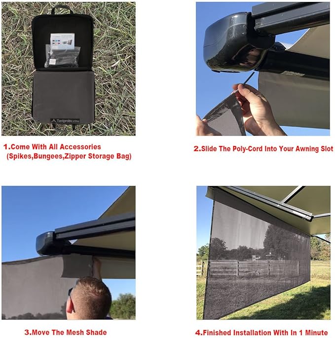 Tentproinc RV Awning Sun Shade Screen 9' X 20'3'' - Brown Mesh Sunshade UV Blocker Complete Kits Motorhome Camping Trailer Canopy Shelter - 3 Year Lasting