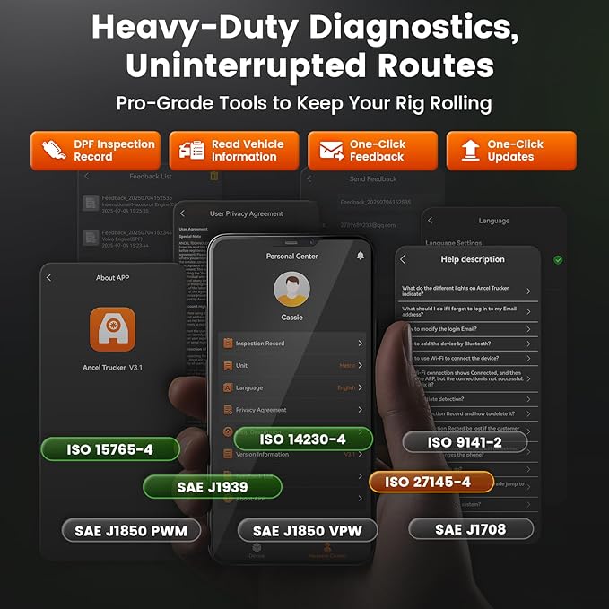 ANCEL HD120 Heavy Duty Truck Scanner with DPF Regen for Volvo & International Engine, Full-System HD-OBD Diesel Truck Diagnostic Tool, Lifetime Free Updates