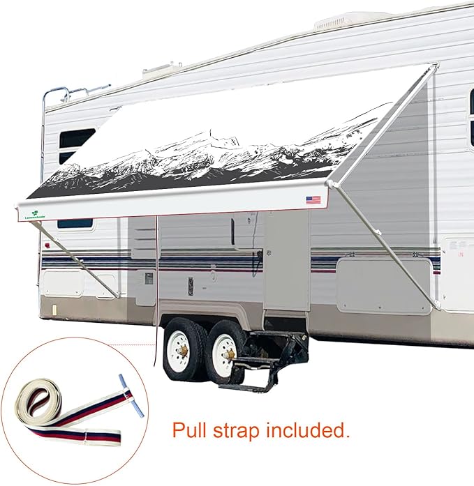Leaveshade RV Awning Fabric Replacement Camper Trailer Awning Fabric Super Heavy Vinyl Coated Polyester 10'3''(Fit for 11' Awning)-Mountains (Custom Looking)