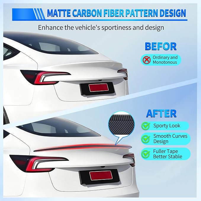Nilight Spoiler Fit for Tesla Model 3 Highland 2024 Spoilers for Cars Rear Spoiler Wing Sporty Rear Trunk Lip Exterior Accessories No-Drill Installation ABS Carbon Fiber Pattern, Matte Black